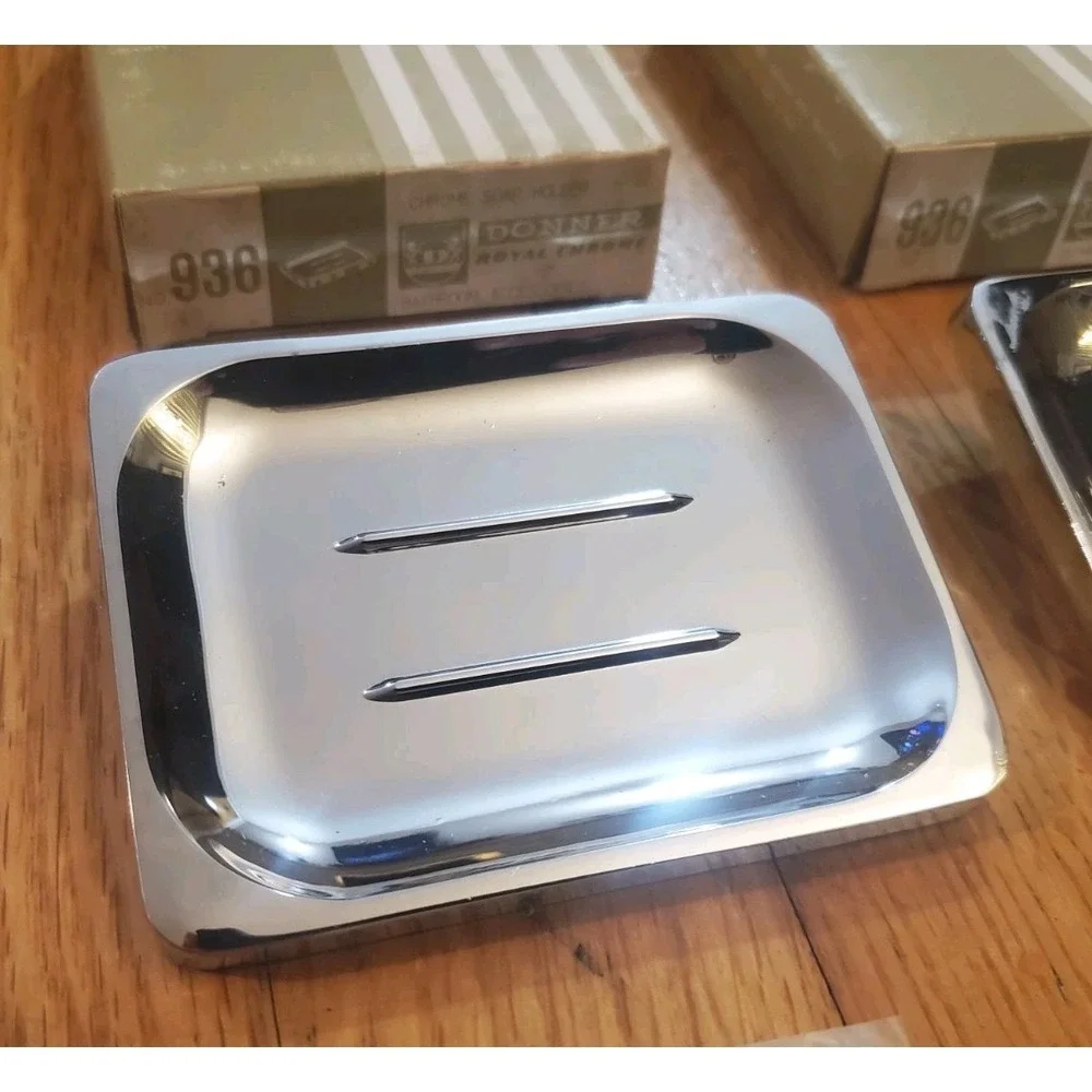 Lot of 3 Vintage Donner Chrome Soap Dishes NOS 1980s Stainless Wall Mount Retro